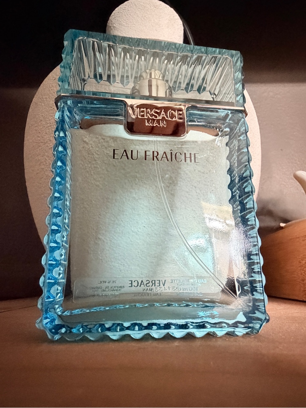 Versace Eau Fraîche Bottle - Light Blue and Silver Accents